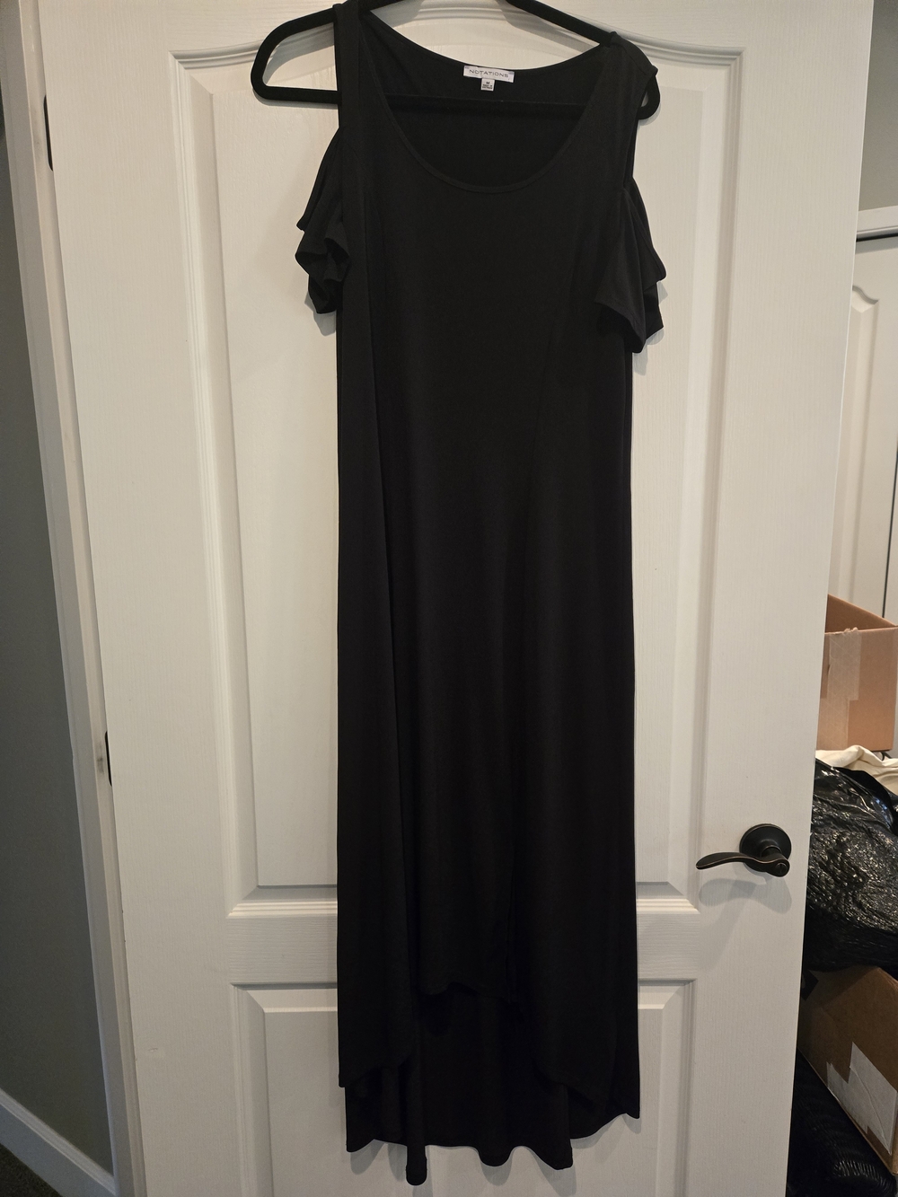 Notations Black Cold-Shoulder Maxi with Ruffle Sleeves